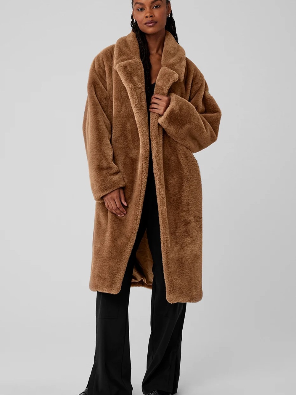 ALO YOGA Oversized Faux-Fur Trench in Toasted Almond